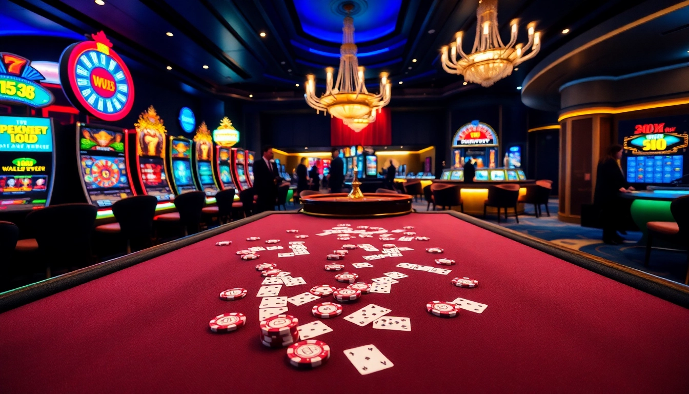 Engaging gameplay at ww88 casino with poker chips and vibrant slot machines.