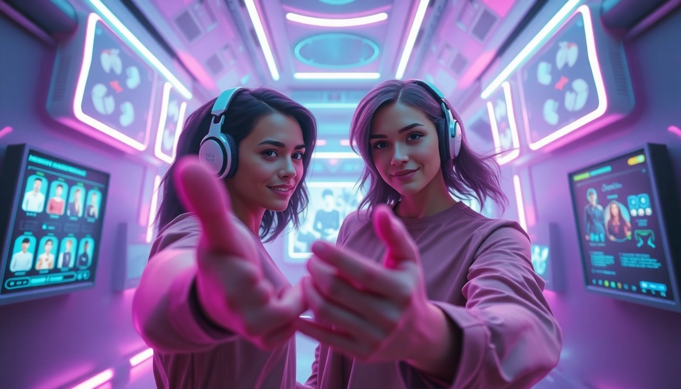 Interactive NSFW roleplay scene showcasing AI characters and customization options.