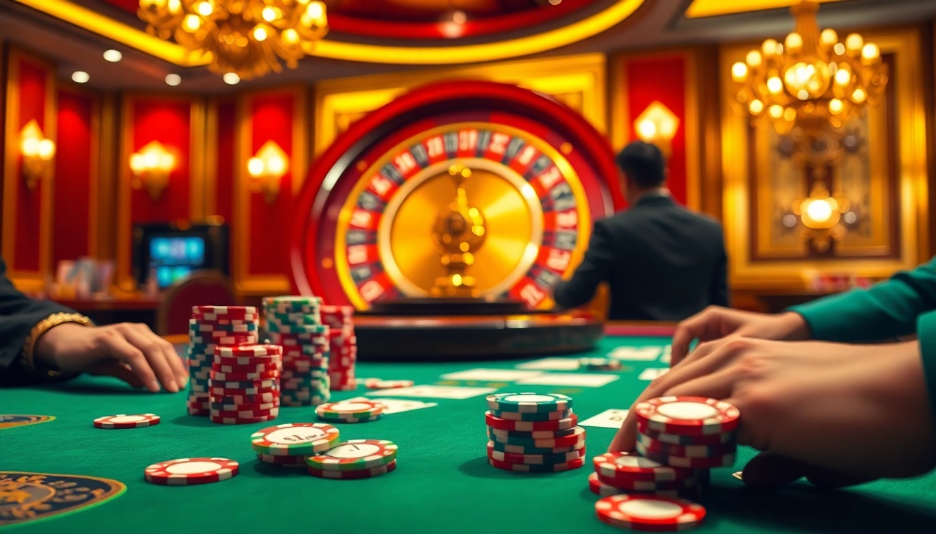 Experience thrilling poker at MB66 Casino with vibrant chips and an elegant atmosphere.