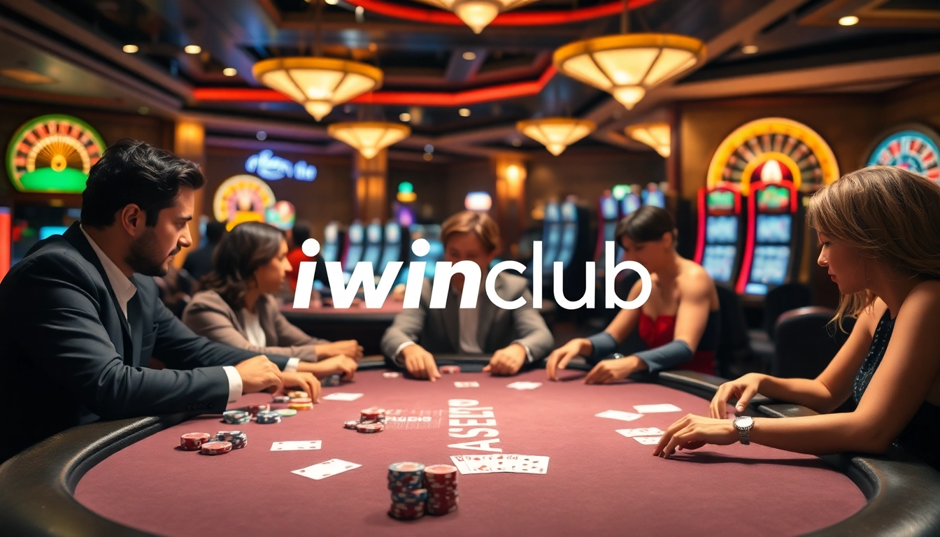 Experience high-stakes poker at iwinclub with vibrant casino elements and intense gameplay.