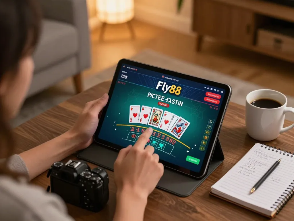 Engage with the Fly88 link during a live dealer blackjack game session in a cozy living room.