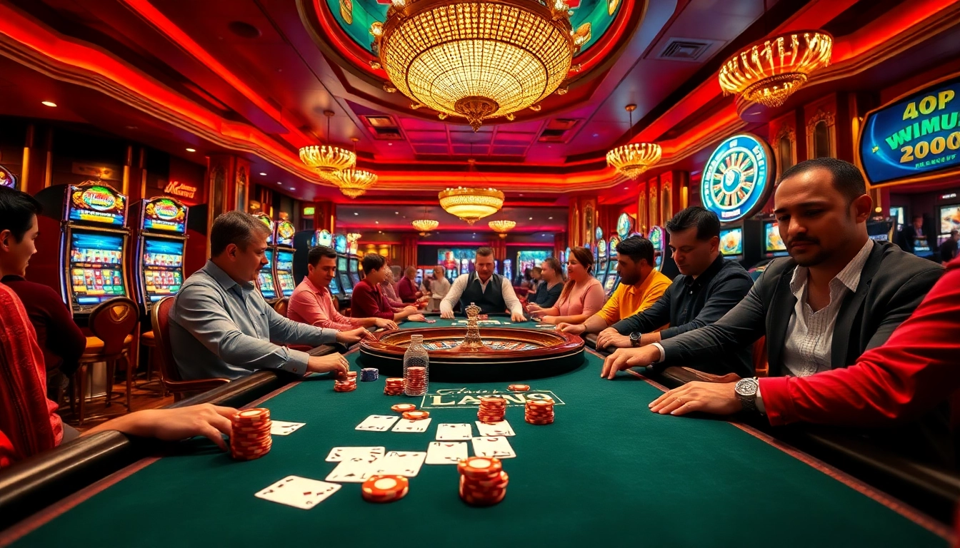 Experience the excitement at 789club with vibrant casino visuals of poker tables and slot machines.