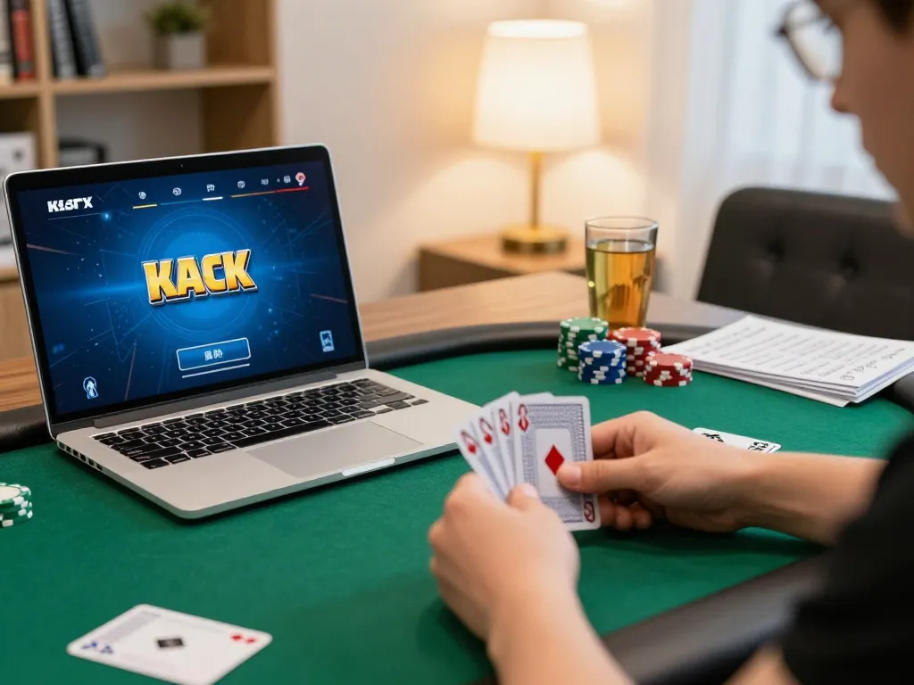 Engaged player enjoying thrilling online poker on Okfun from the comfort of home