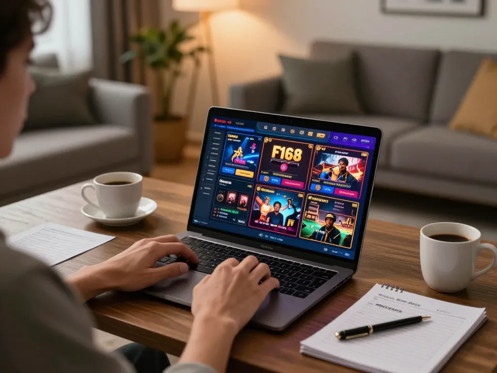 Engaging online gaming session at F168 with player focusing on casino games