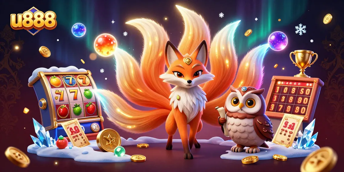 Experience the excitement of u888 with a vibrant illustration of a nine-tailed fox casino game.