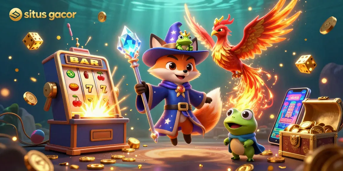 Experience the thrill of situs gacor with magical characters and exciting gaming elements in this vibrant illustration.