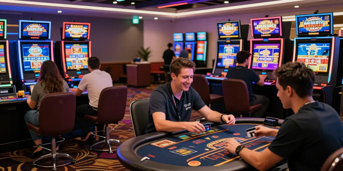 Exciting scene at credit card casino sites with players using cards for deposits while enjoying various games in a vibrant atmosphere.
