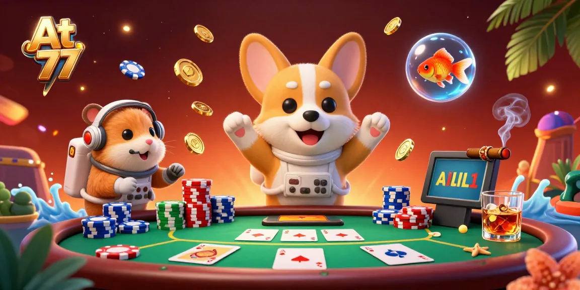 Engage with At 77’s stellar gaming experience featuring a playful corgi astronaut in a vibrant space casino atmosphere.