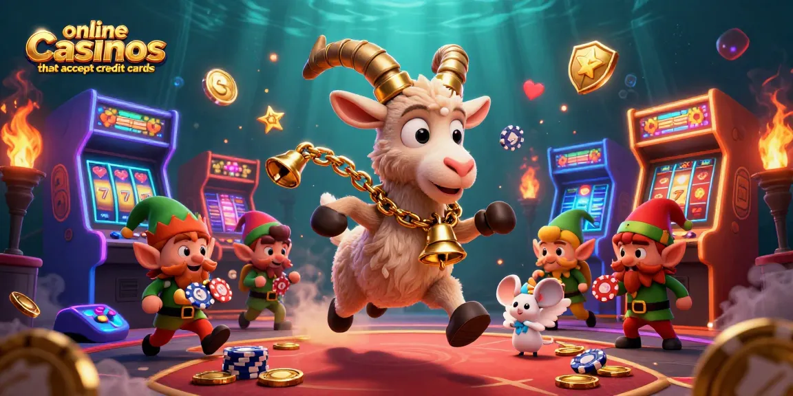 Experience thrilling gameplay at online casinos that accept credit cards, with lively characters in a dynamic casino scene.